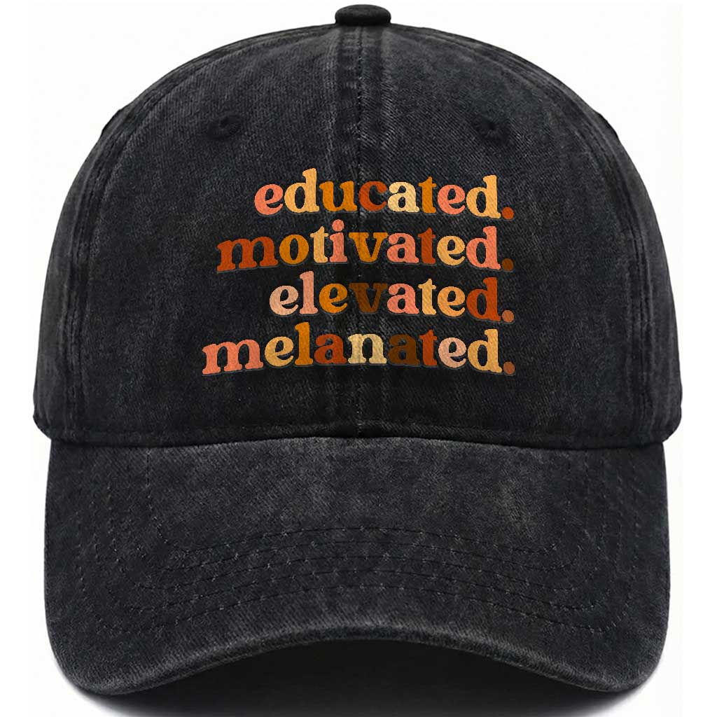Black Pride Melanin Washed Cotton Baseball Cap Educated Motivated Elevated Melanated