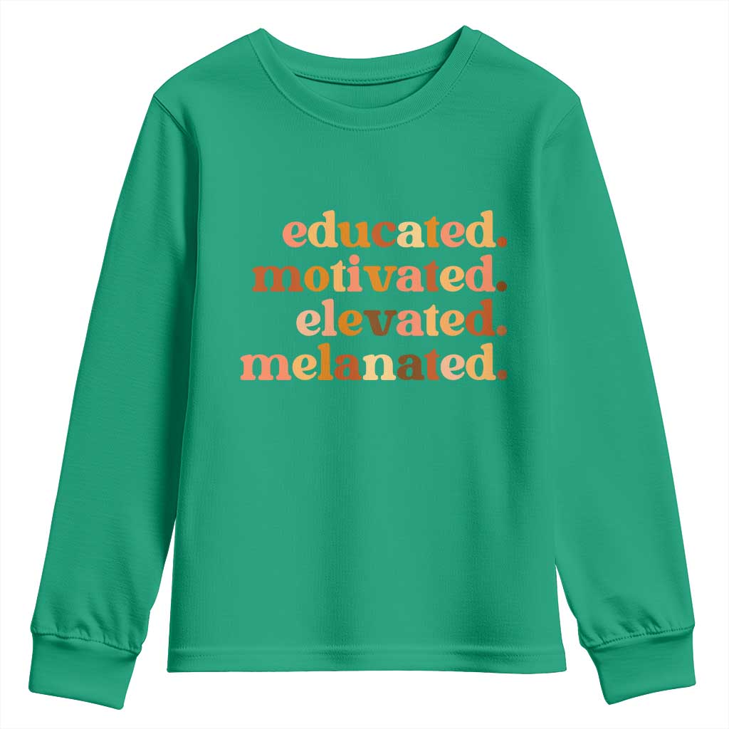 Black Pride Melanin Youth Sweatshirt Educated Motivated Elevated Melanated - Wonder Print Shop