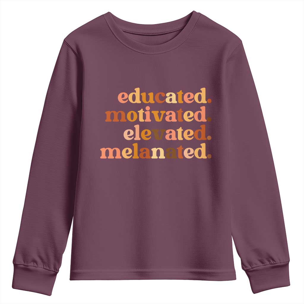 Black Pride Melanin Youth Sweatshirt Educated Motivated Elevated Melanated - Wonder Print Shop