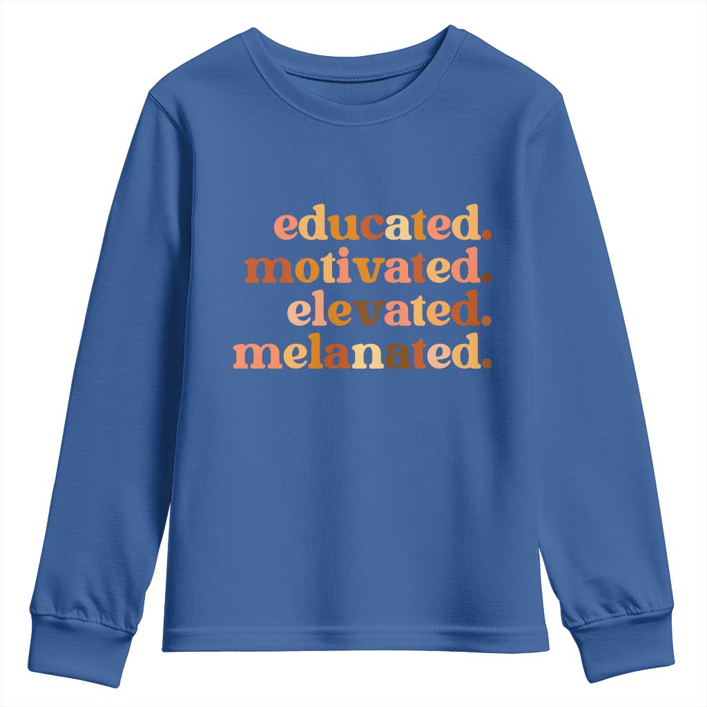 Black Pride Melanin Youth Sweatshirt Educated Motivated Elevated Melanated - Wonder Print Shop
