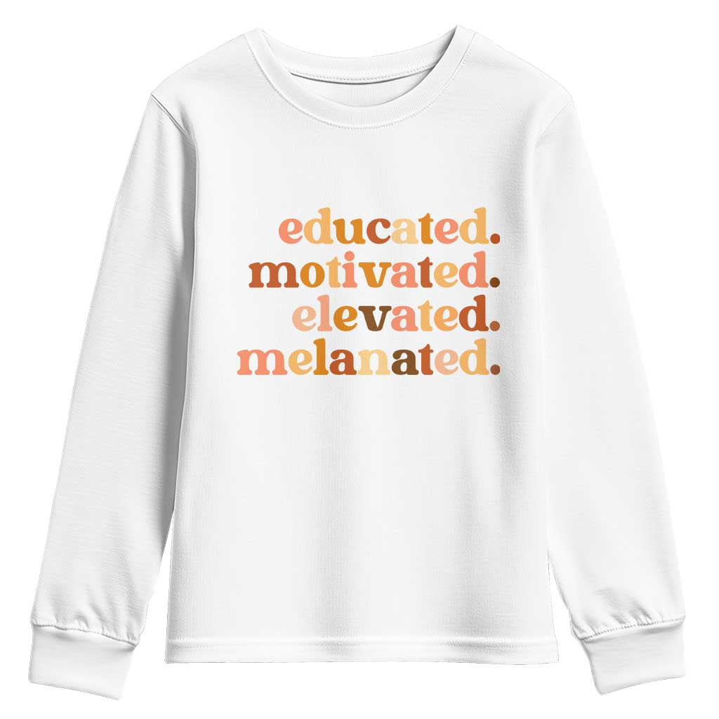Black Pride Melanin Youth Sweatshirt Educated Motivated Elevated Melanated - Wonder Print Shop