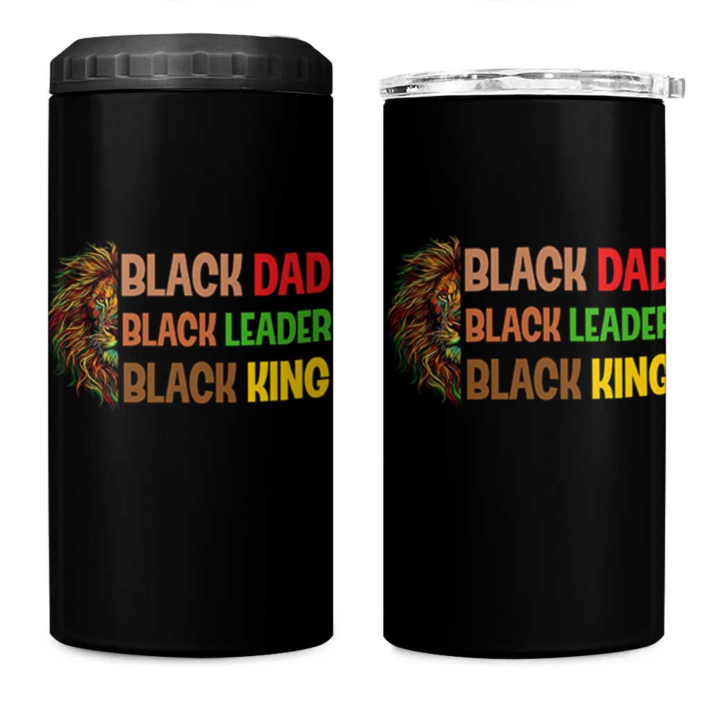 Black Affrican Melanin 4 in 1 Can Cooler Tumbler Lion Father Day Dad Leader Black King - Wonder Print Shop
