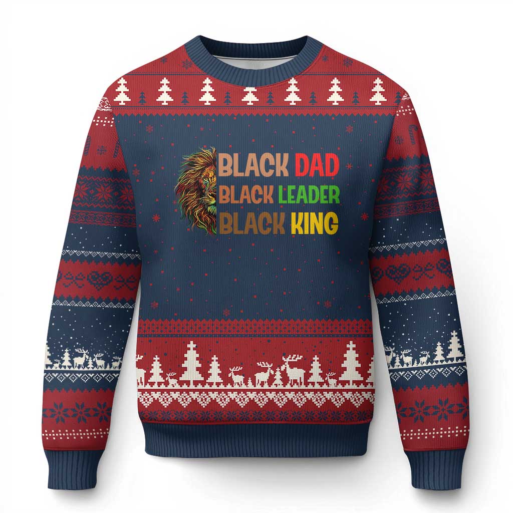 Black Affrican Melanin Ugly Christmas Sweater Lion Father Day Dad Leader Black King - Wonder Print Shop