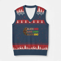 Black Affrican Melanin V-Neck Knit Sweater Vest Lion Father Day Dad Leader Black King - Wonder Print Shop