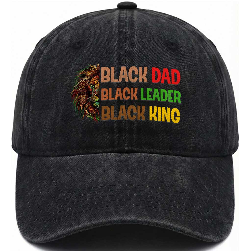 Black Affrican Melanin Washed Cotton Baseball Cap Lion Father Day Dad Leader Black King