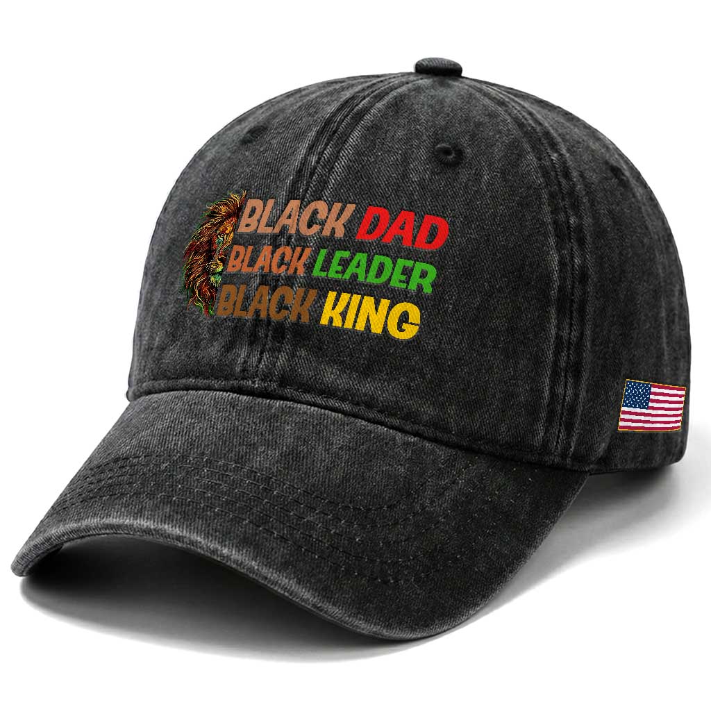 Black Affrican Melanin Washed Cotton Baseball Cap Lion Father Day Dad Leader Black King