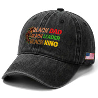 Black Affrican Melanin Washed Cotton Baseball Cap Lion Father Day Dad Leader Black King