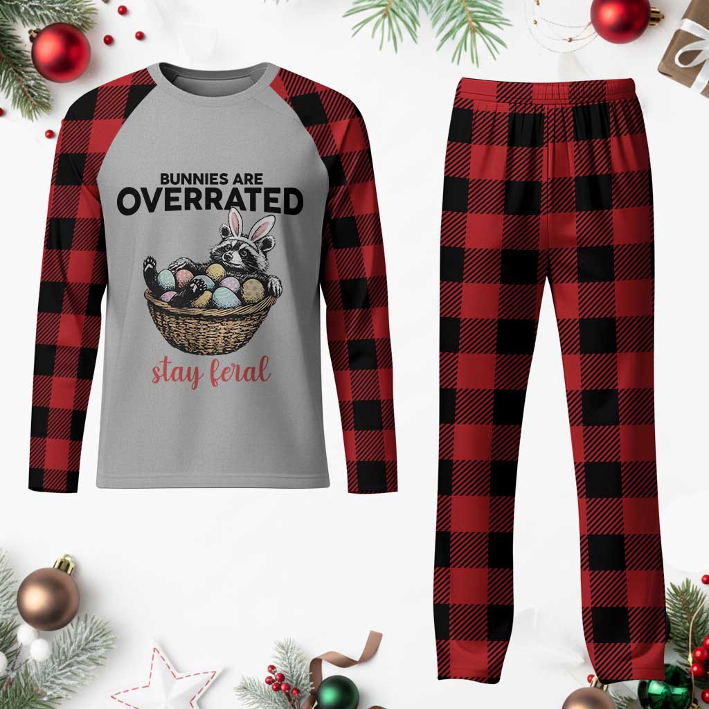 Funny Easter Raccoon Bunny Plaid Pajama Set Bunnies Are Overrated Stay Feral