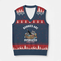 Funny Easter Raccoon Meme V-Neck Knit Sweater Vest Bunnies Are Overrated Stay Feral