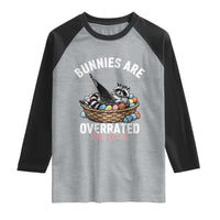 Funny Easter Raccoon Meme Raglan Shirt Bunnies Are Overrated Stay Feral