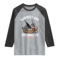 Funny Easter Raccoon Meme Raglan Shirt Bunnies Are Overrated Stay Feral