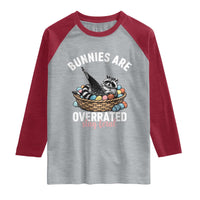 Funny Easter Raccoon Meme Raglan Shirt Bunnies Are Overrated Stay Feral