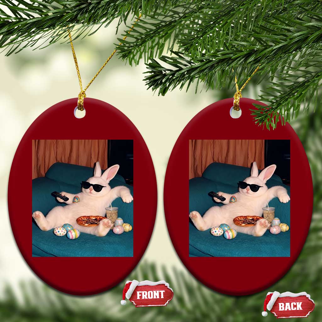 Easter Bunny Iced Coffee Ceramic Ornament Funny Animal Meme