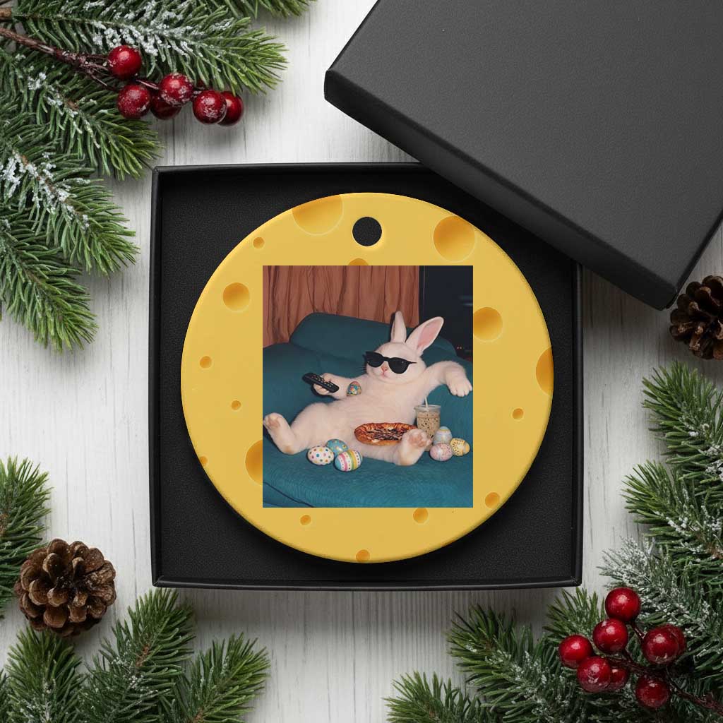 Easter Bunny Iced Coffee Ceramic Ornament Funny Animal Meme