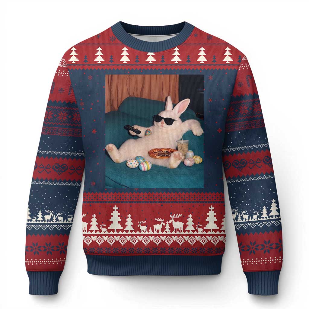 Easter Bunny Iced Coffee Ugly Christmas Sweater Funny Animal Meme