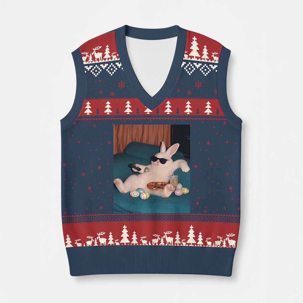 Easter Bunny Iced Coffee V-Neck Knit Sweater Vest Funny Animal Meme