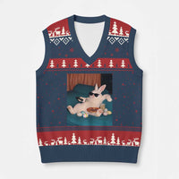 Easter Bunny Iced Coffee V-Neck Knit Sweater Vest Funny Animal Meme