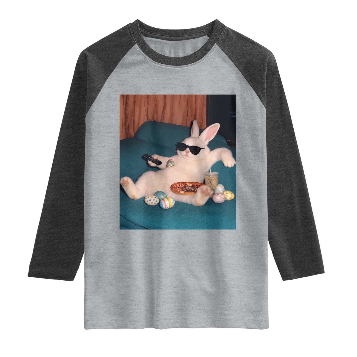 Easter Bunny Iced Coffee Raglan Shirt Funny Animal Meme