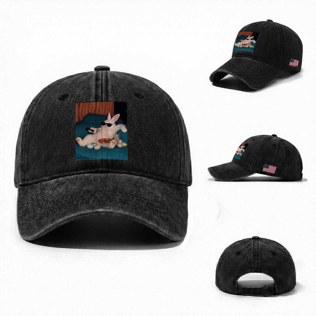 Easter Bunny Iced Coffee Washed Cotton Baseball Cap Funny Animal Meme