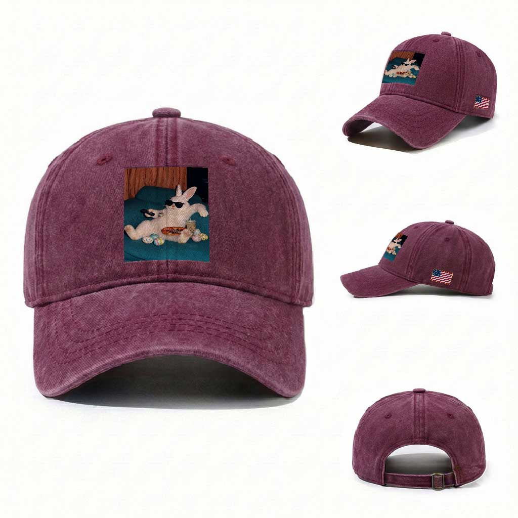 Easter Bunny Iced Coffee Washed Cotton Baseball Cap Funny Animal Meme