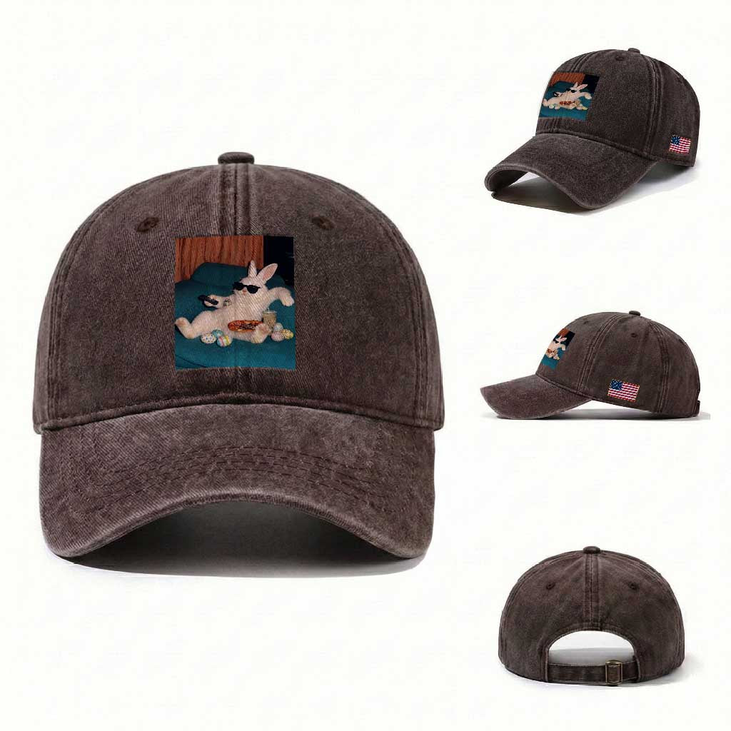 Easter Bunny Iced Coffee Washed Cotton Baseball Cap Funny Animal Meme