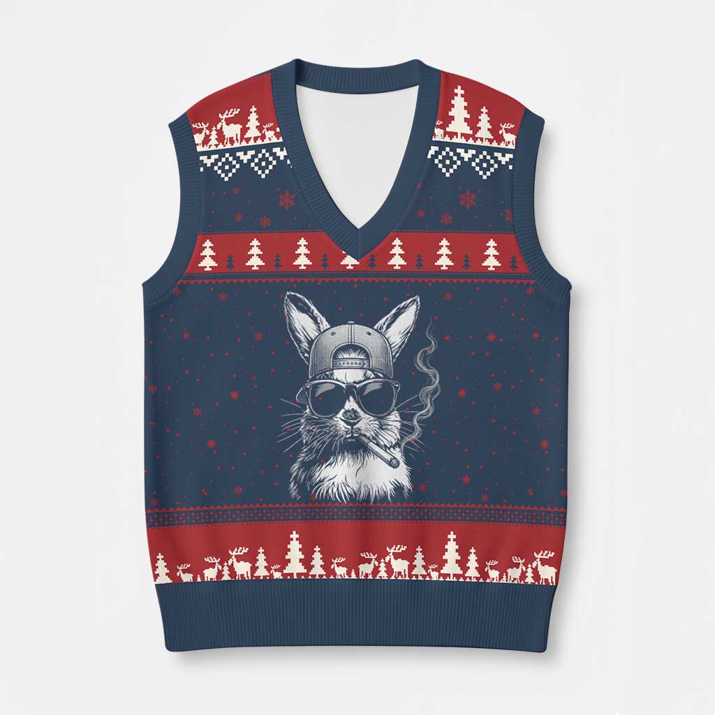 Funny Easter Bunny Smoking Meme V-Neck Knit Sweater Vest