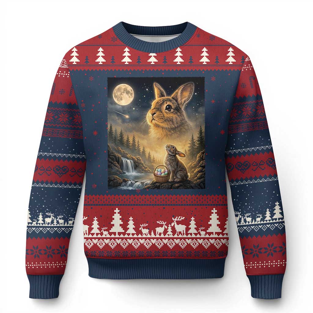 Easter Bunny Howling to the Moon Vintage Ugly Christmas Sweater