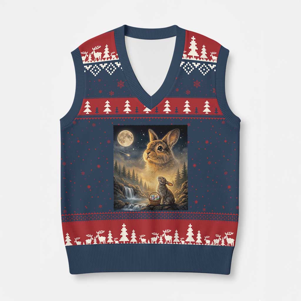 Easter Bunny Howling to the Moon Vintage V-Neck Knit Sweater Vest
