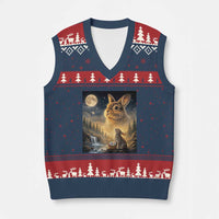 Easter Bunny Howling to the Moon Vintage V-Neck Knit Sweater Vest