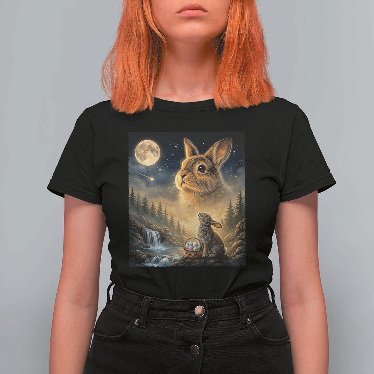 Easter Bunny Howling to the Moon Vintage T Shirt For Women