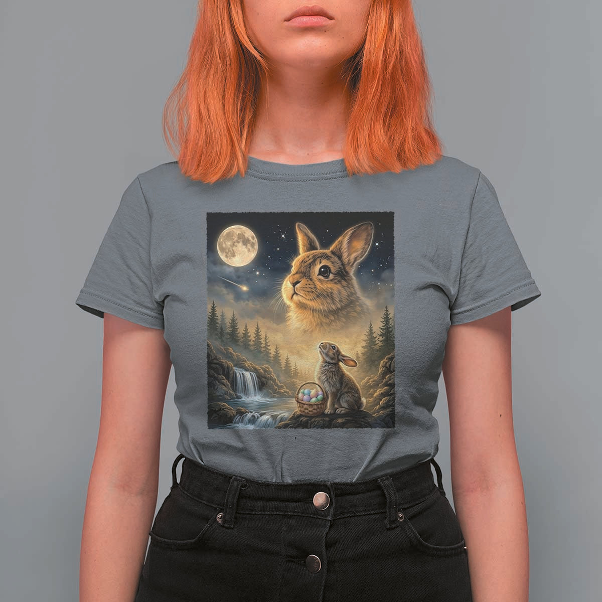 Easter Bunny Howling to the Moon Vintage T Shirt For Women