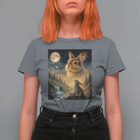 Easter Bunny Howling to the Moon Vintage T Shirt For Women