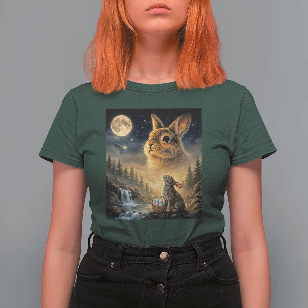 Easter Bunny Howling to the Moon Vintage T Shirt For Women