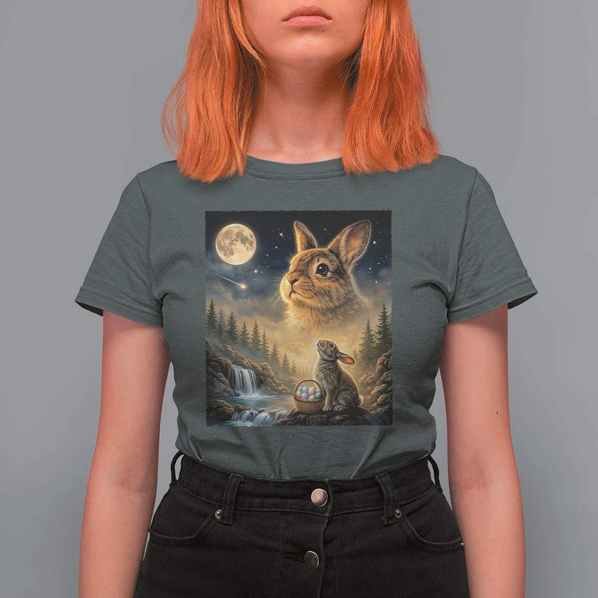 Easter Bunny Howling to the Moon Vintage T Shirt For Women