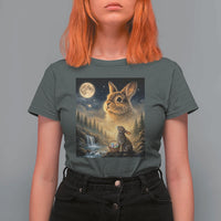 Easter Bunny Howling to the Moon Vintage T Shirt For Women