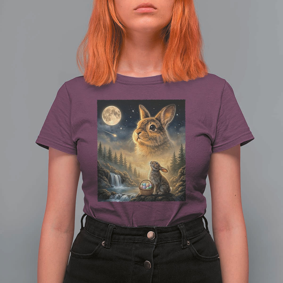 Easter Bunny Howling to the Moon Vintage T Shirt For Women