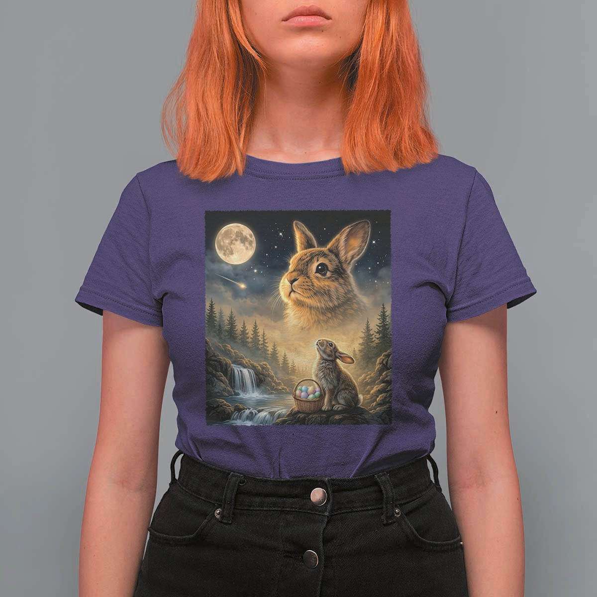 Easter Bunny Howling to the Moon Vintage T Shirt For Women