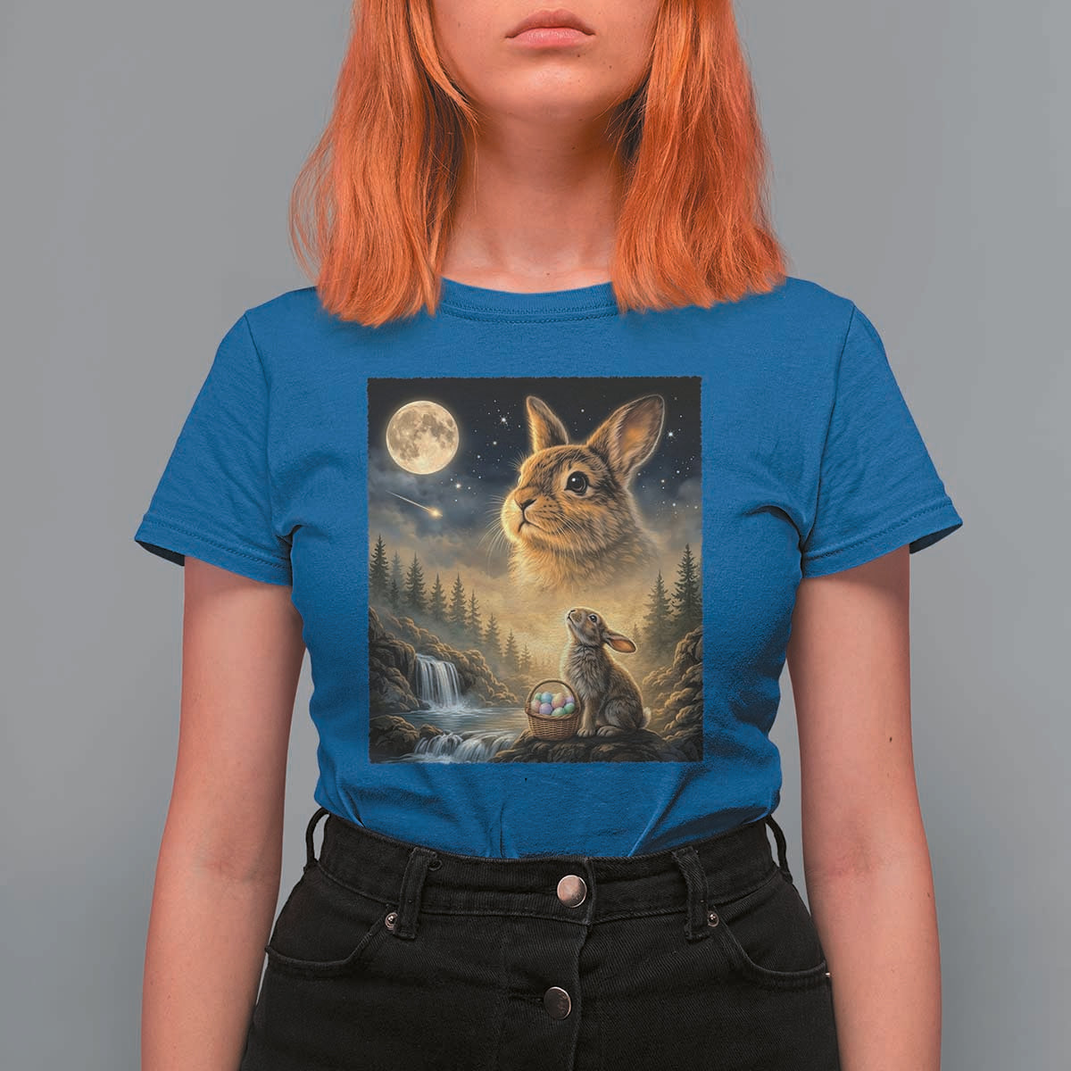 Easter Bunny Howling to the Moon Vintage T Shirt For Women