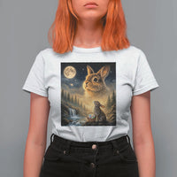 Easter Bunny Howling to the Moon Vintage T Shirt For Women