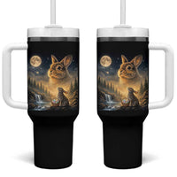 Easter Bunny Howling to the Moon Vintage Tumbler With Handle