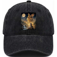 Easter Bunny Howling to the Moon Vintage Washed Cotton Baseball Cap