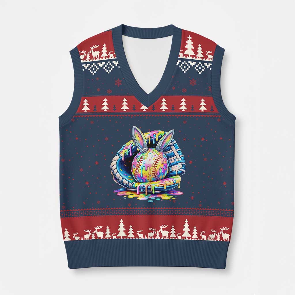 Baseball Easter V-Neck Knit Sweater Vest Drip Ice Cream Sprinkles Baseball Glove