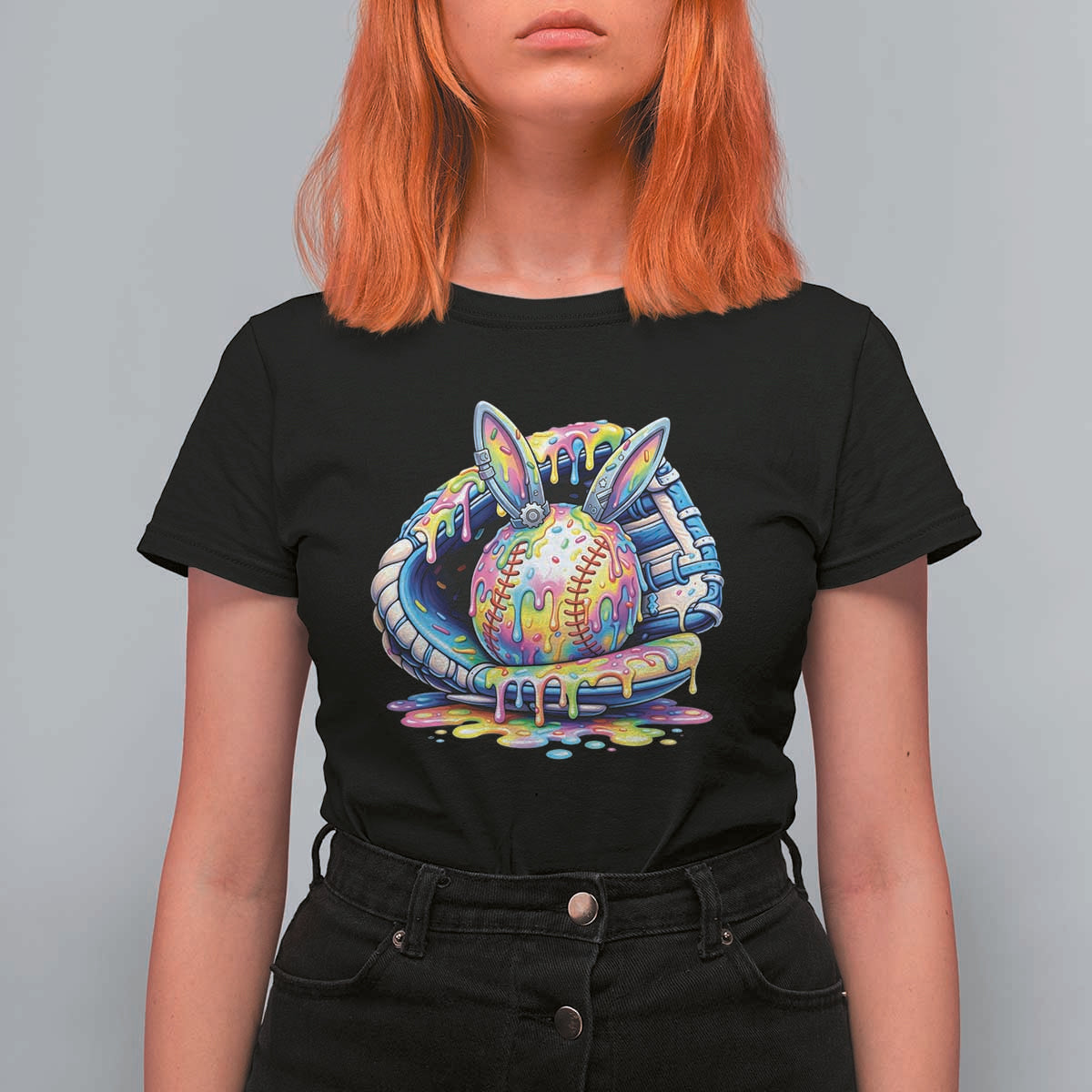 Baseball Easter T Shirt For Women Drip Ice Cream Sprinkles Baseball Glove