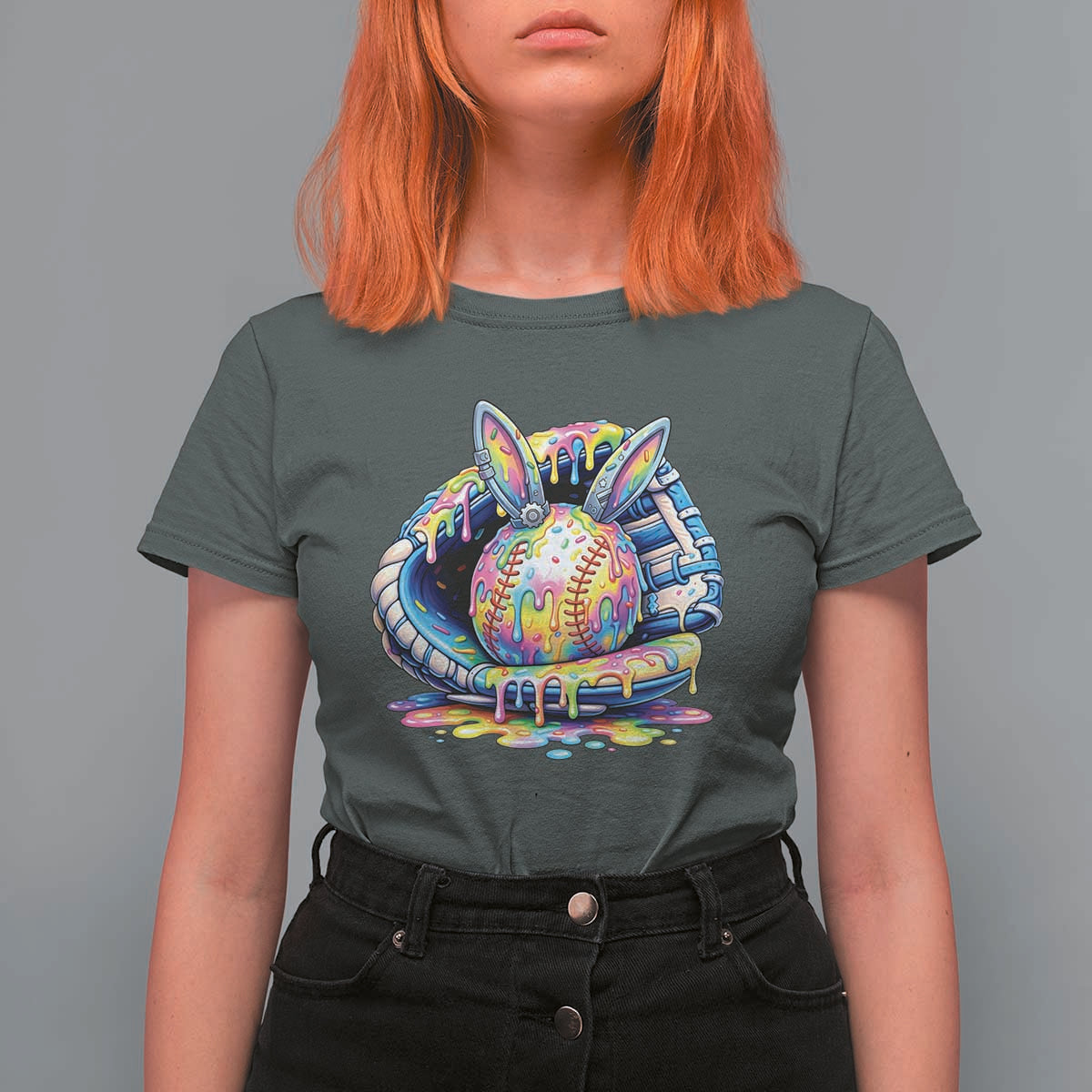 Baseball Easter T Shirt For Women Drip Ice Cream Sprinkles Baseball Glove