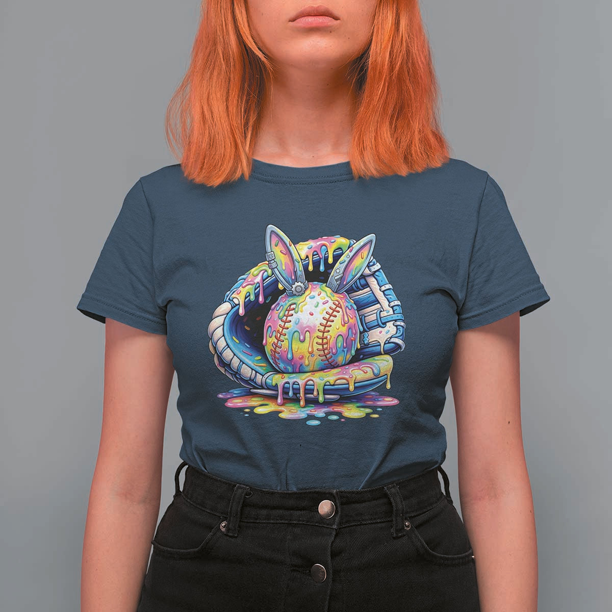 Baseball Easter T Shirt For Women Drip Ice Cream Sprinkles Baseball Glove