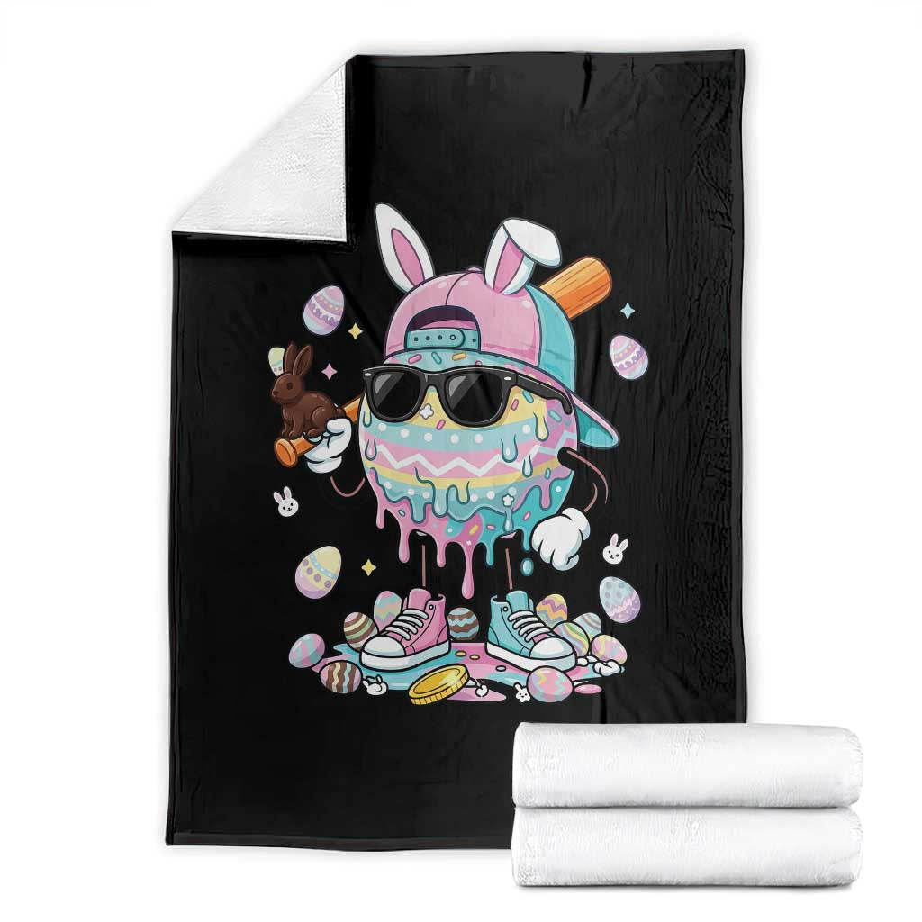 Funny Baseball Easter Throw Blanket Drip Ice Cream Bunny Easter