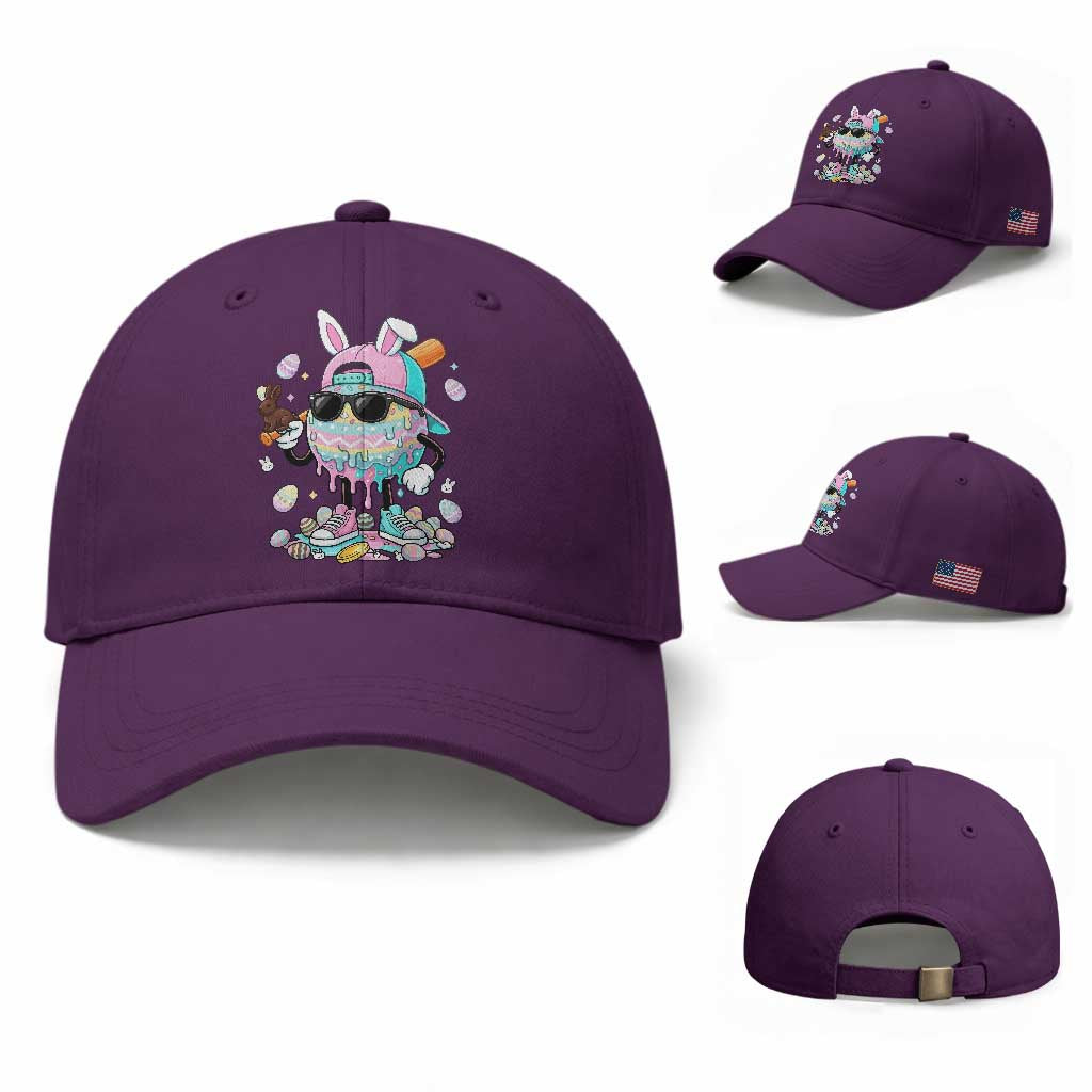 Funny Baseball Easter Baseball Cap Drip Ice Cream Bunny Easter