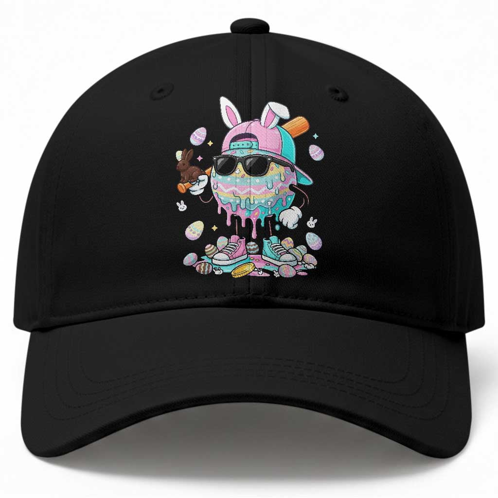 Funny Baseball Easter Baseball Cap Drip Ice Cream Bunny Easter