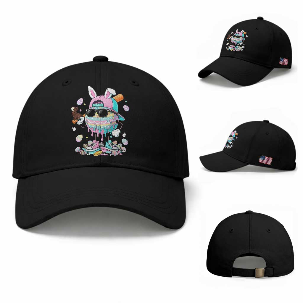 Funny Baseball Easter Baseball Cap Drip Ice Cream Bunny Easter