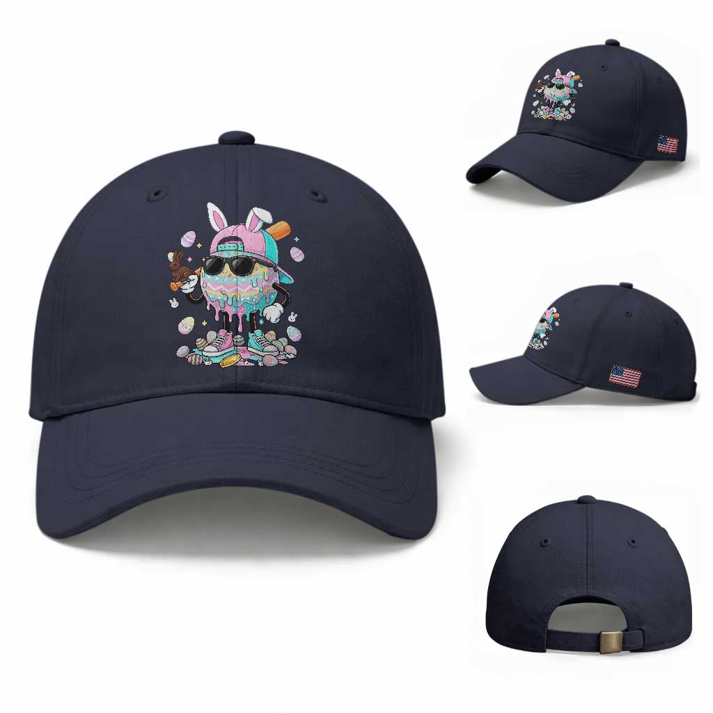 Funny Baseball Easter Baseball Cap Drip Ice Cream Bunny Easter